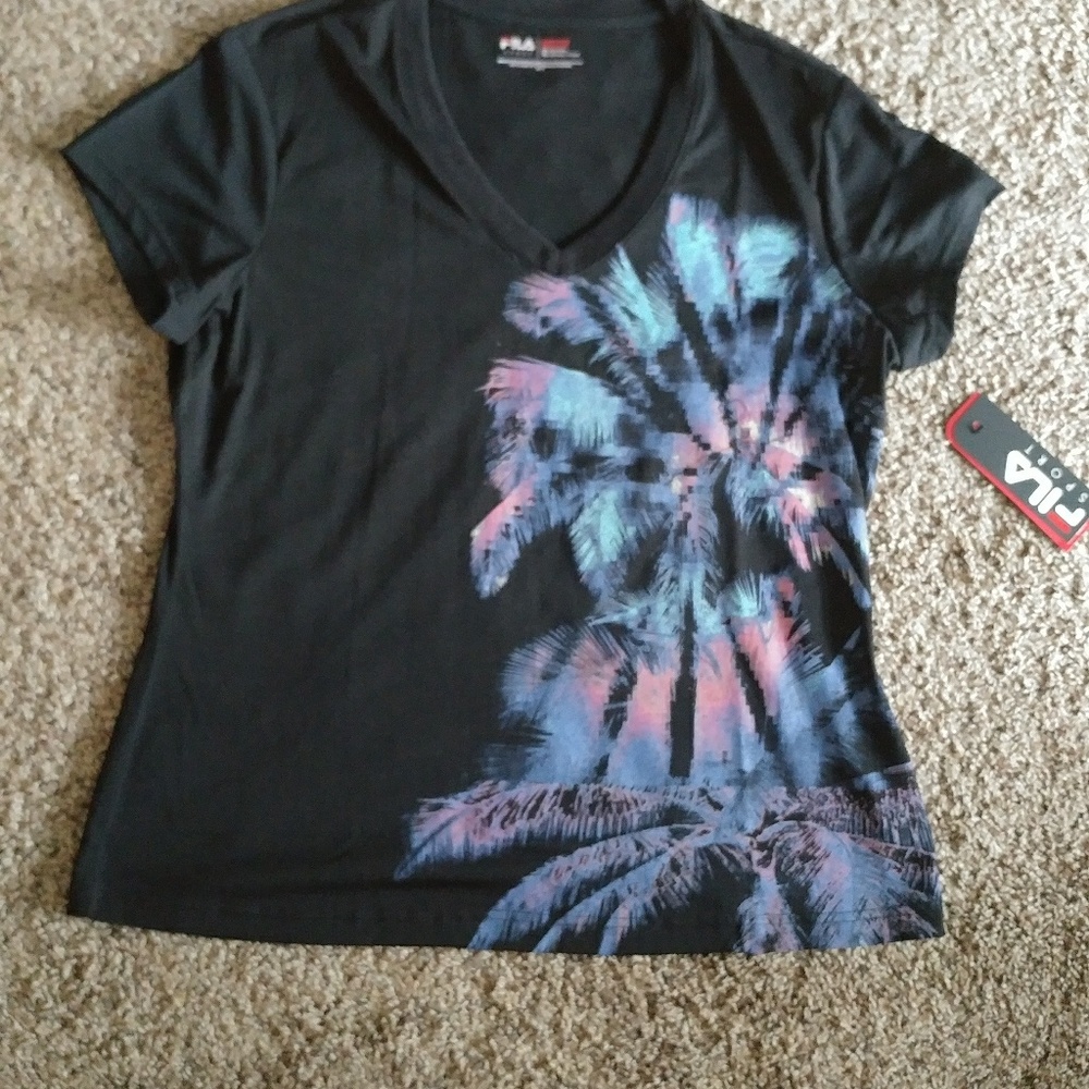 NWT! Fila black palm tree v-neck top